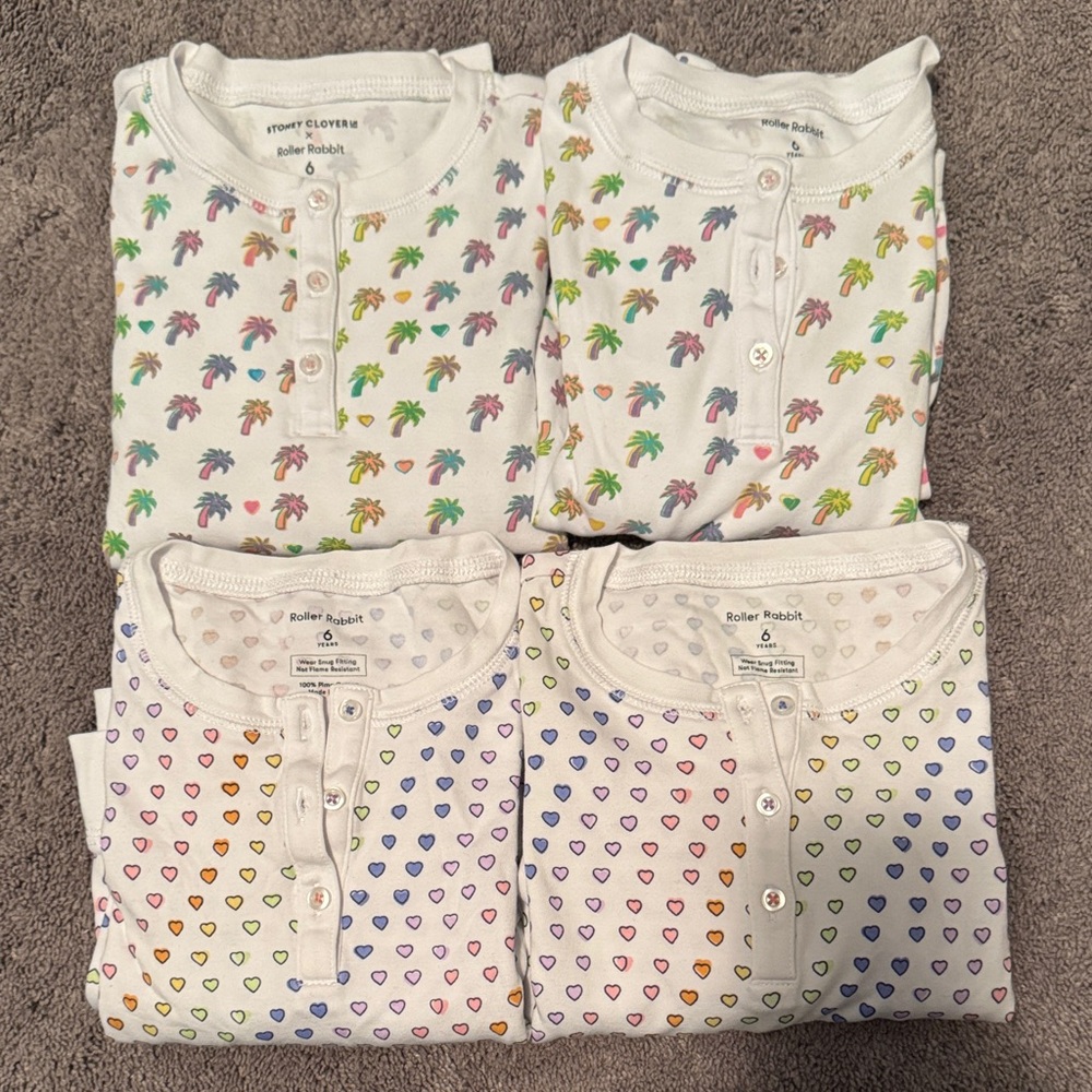 Bundle Roller Rabbit Kids Pajama sets - Multicolor Heart and Palm Designs size 6